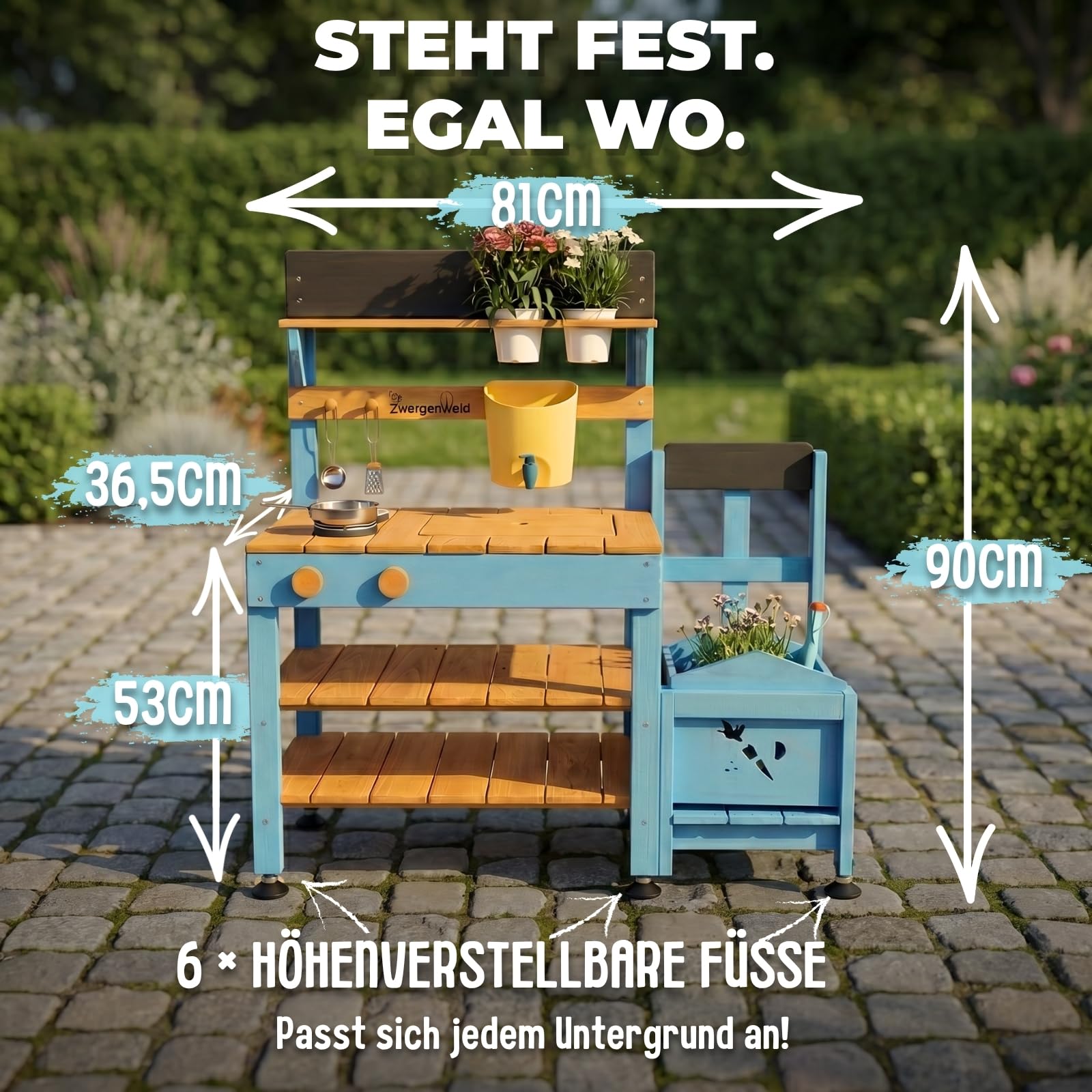 Matschküche Kinder Outdoor mit Wassertank & Spülbecken, mit Pflanzkasten, Mud Kitchen Holz, Spielküche Outdoor Höhenverstellbar, Matschtisch Kinder, Kinderküche Holz Wetterfest