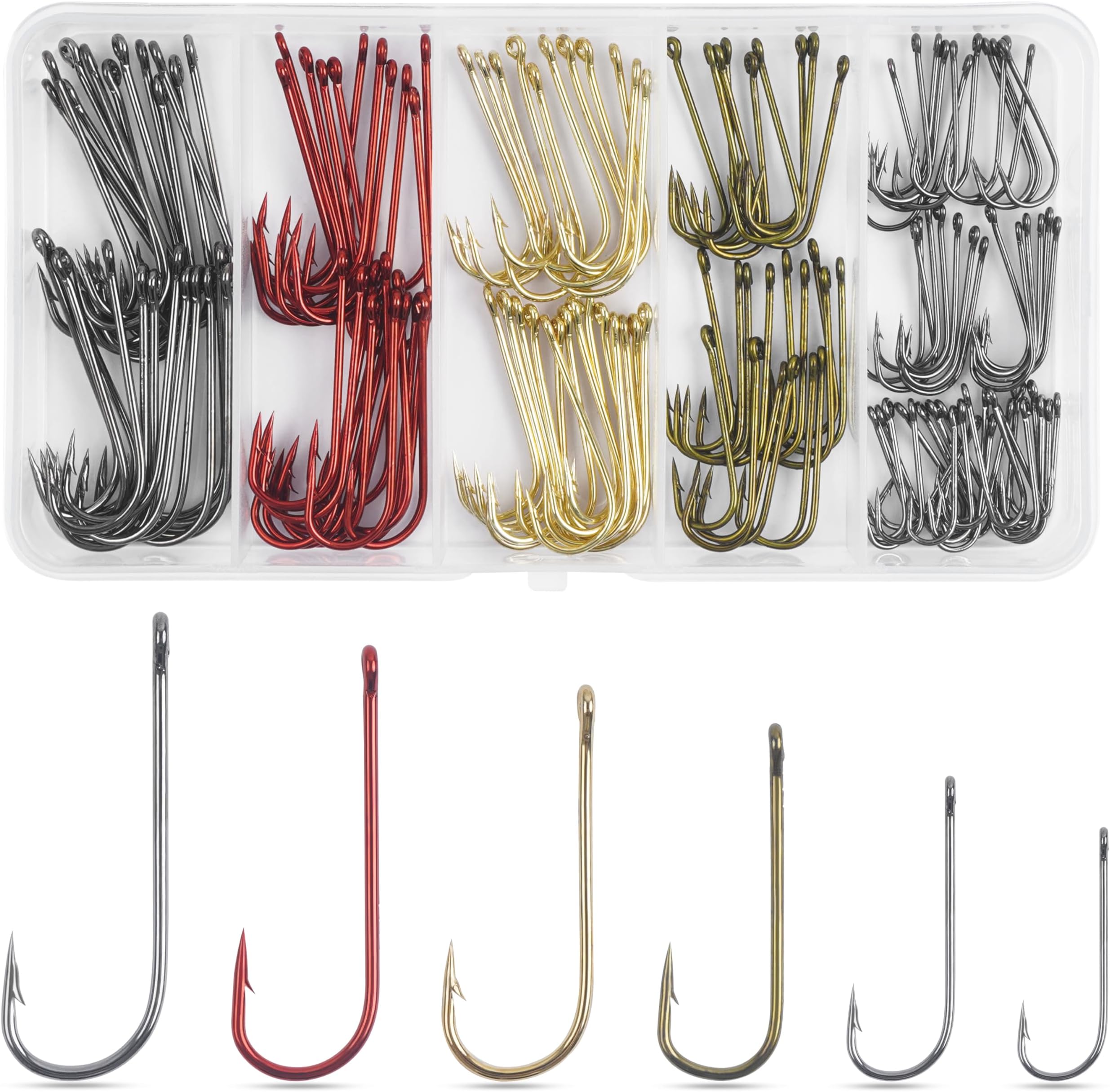 Crappie Panfish Fishing Hooks Aberdeen Hook Kit, 150pcs Fishing Hooks Long Shank Light Wire Crappie Hooks High Carbon Steel Live Bait Fishing Hook Freshwater Panfish Bass Catfish Trout Small Size