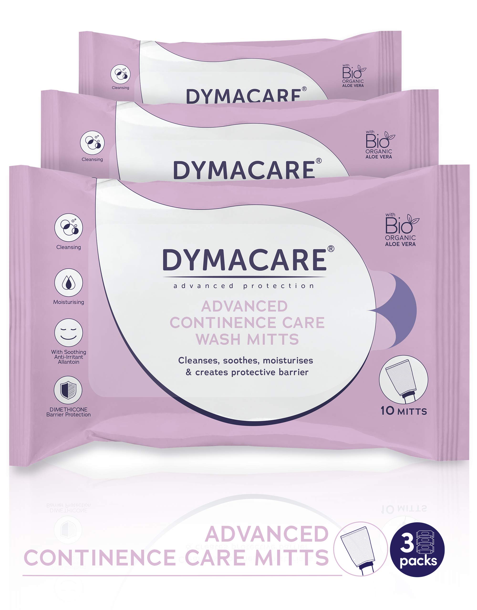 DYMACARE Advanced Continence Care Lot de 3 gants de nettoyage jetables sans parfum pour incontinence avec protection barrière