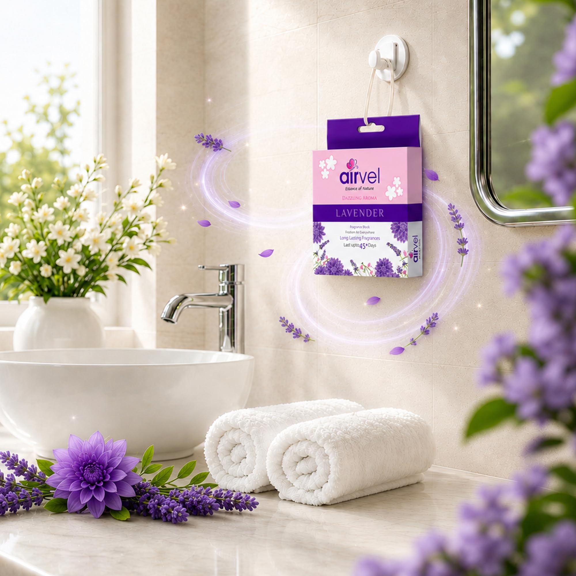 Airvel Lusty Lavender Fragrance Block | Non-Toxic, Safe | Long-Lasting Freshness | Up to 45 Days Pack of 5 (75g Each) 1