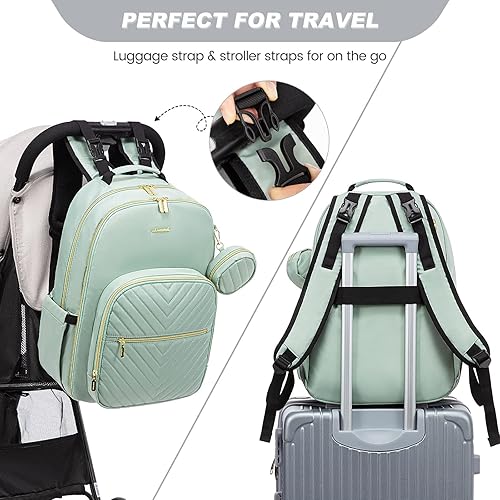 Miniatura 5 de LOVEVOOK Mochila para pañales, bolsa de bebé acolchada con cambiador y soporte para chupete, bolsas de pañales de viaje impermeables para bebés