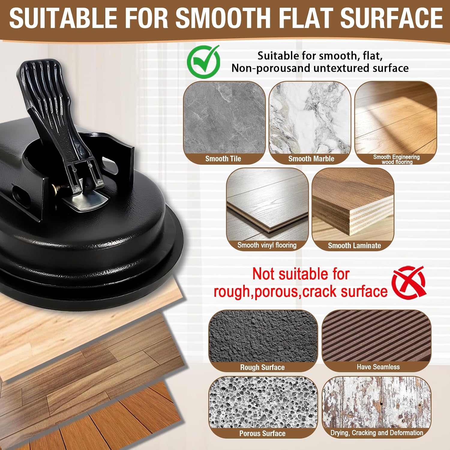 Heavy Duty Floor Gap Fixer Tool with Wooden Handle Rubber Hammer, Floor Gap Fixer Tool, Floor Suction Cup Tool - Enhanced Vacuum Suction Cup for Laminate, Vinyl, Wood Floor Repairs image 4