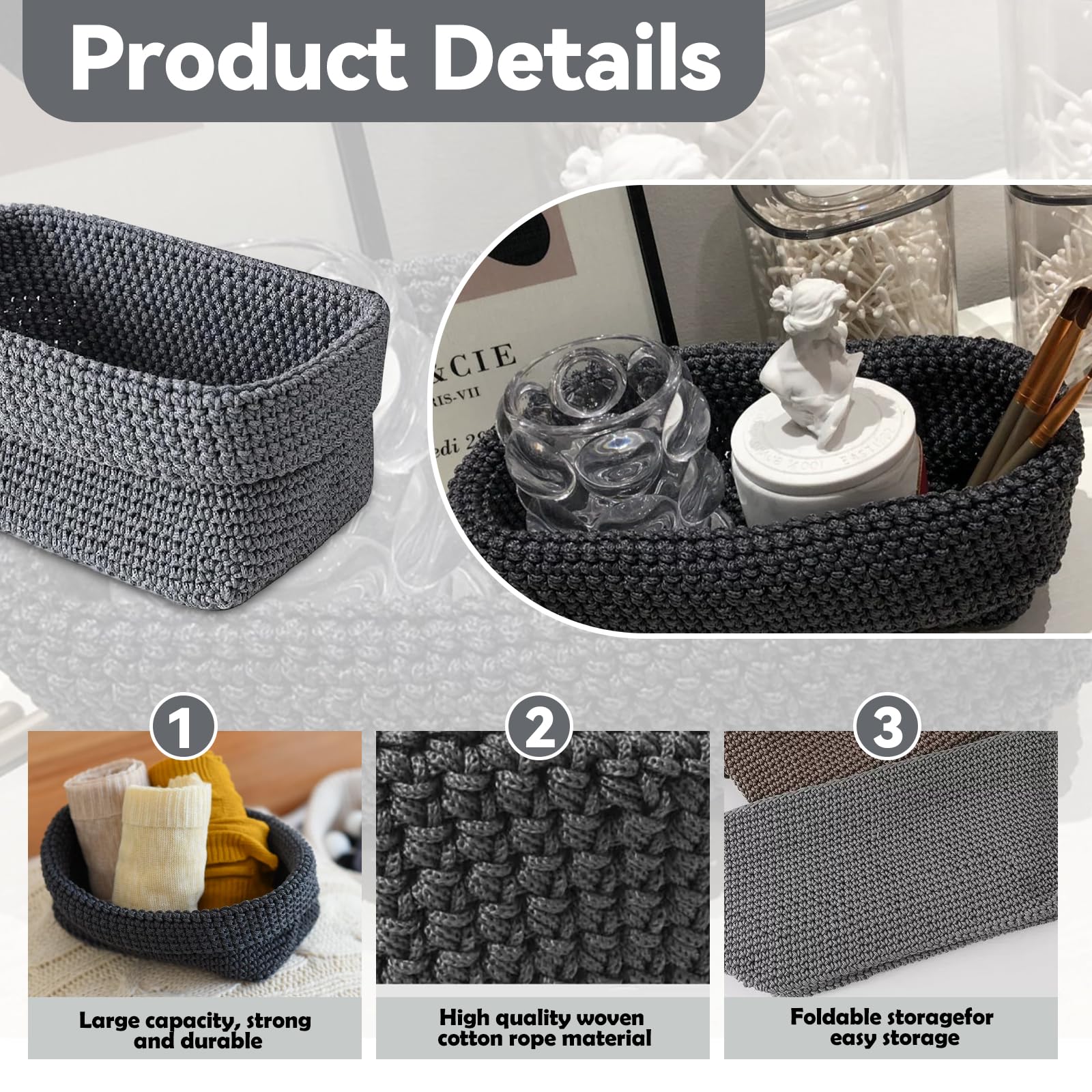 2er Set Aufbewahrungskörbe Aus Baumwollseil – Geflochtene Organizer Für Handtücher, Kosmetik, Schmuck & Mehr