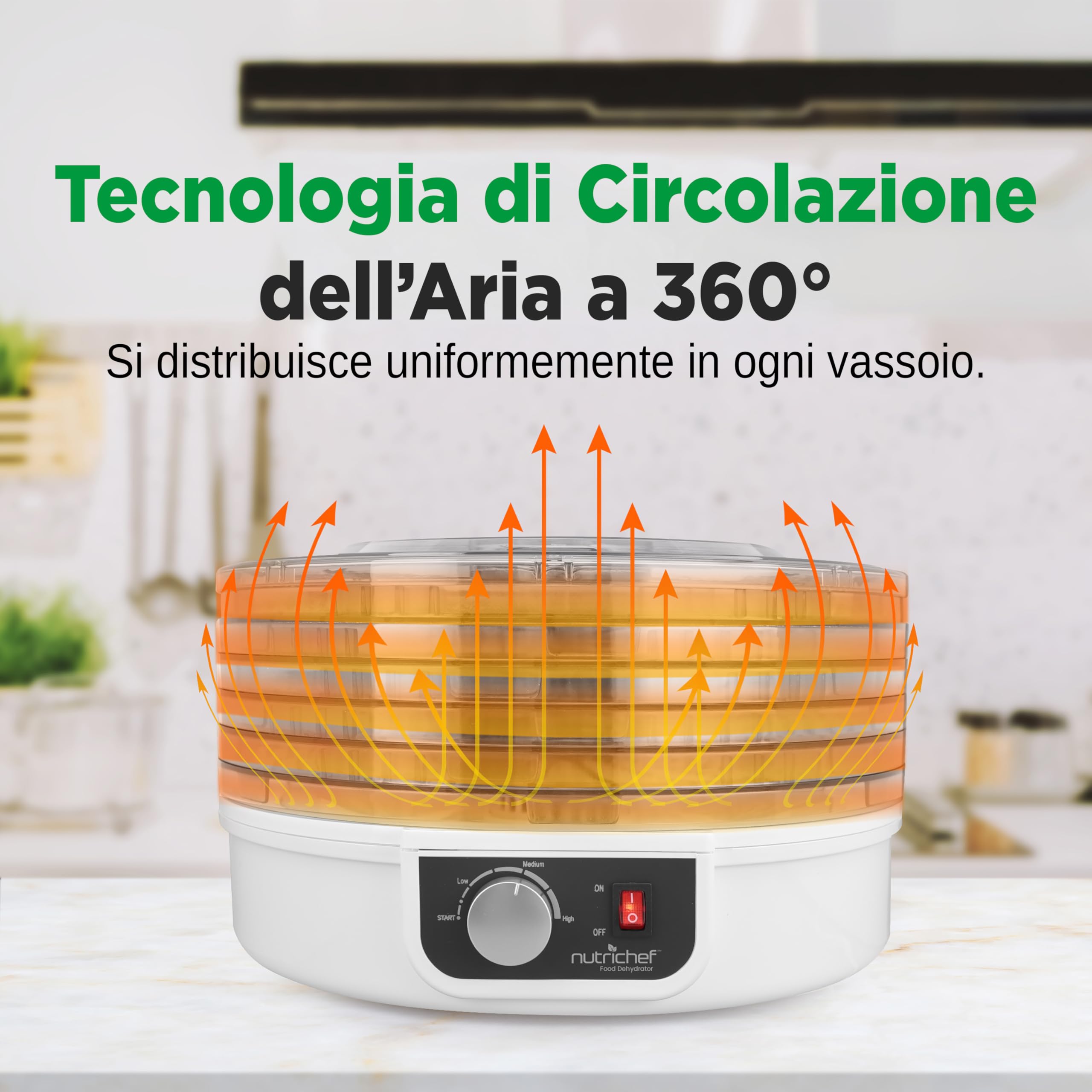 NutriChef Essiccatore Alimentare 5 Ripiani per Carne, Funghi, Frutta e Verdura con Circolazione Aria Calda, Facile da Pulire, Essiccatore Domestico Compatto