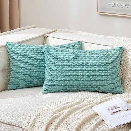 MIULEE Juego de 2 fundas de almohada de pana suave color naranja, fundas de almohada a rayas bohemias para decoración del hogar rural para sofá,