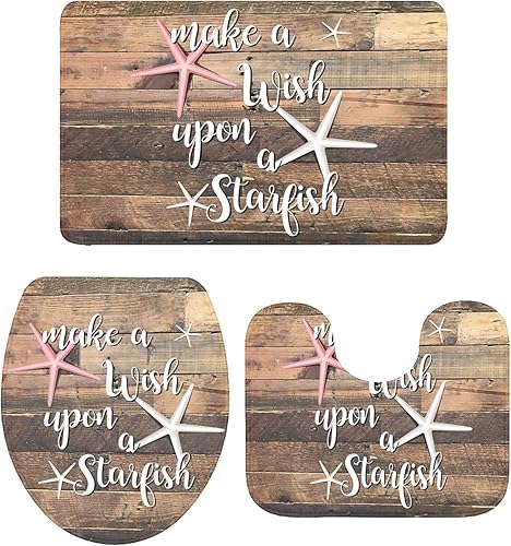 Miniatura 4 de Bathroom Rugs Sets 3 Piece Bath Mat,Summer Make A Wish Upon A Starfish Soft Non-Slip Bath Rug Set,Absorbent Shower Rugs Toilet Seat Cover U-Shaped