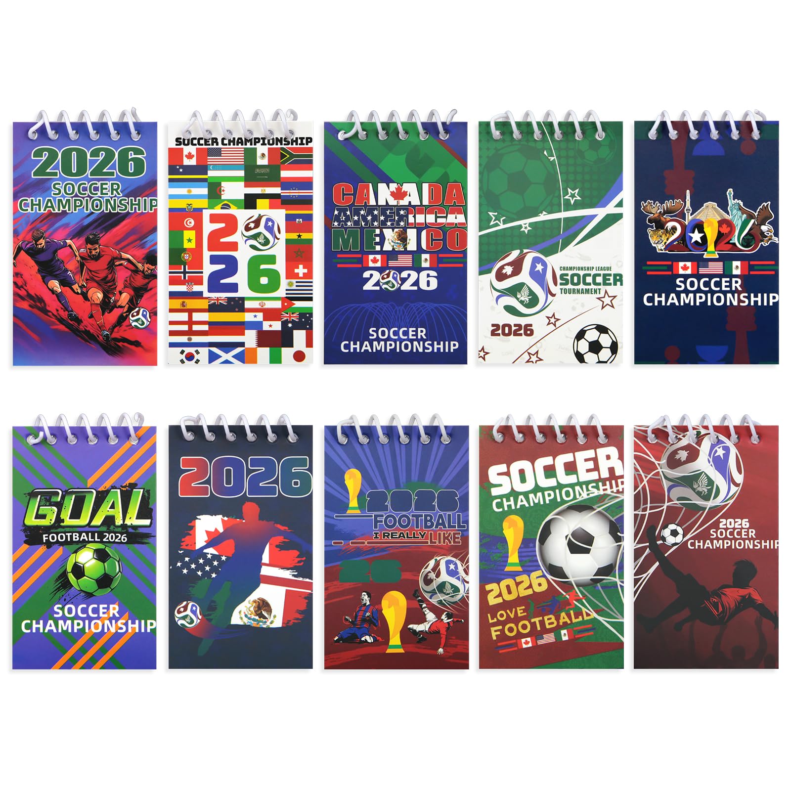 Boerni 10 Pcs World Cup 2026 Spiral Mini Notebooks Sports Party Favors Soccer Small Notepads Journal Football Memo Notebook for Teacher Classroom Reward,Goodie Bag Stuffers