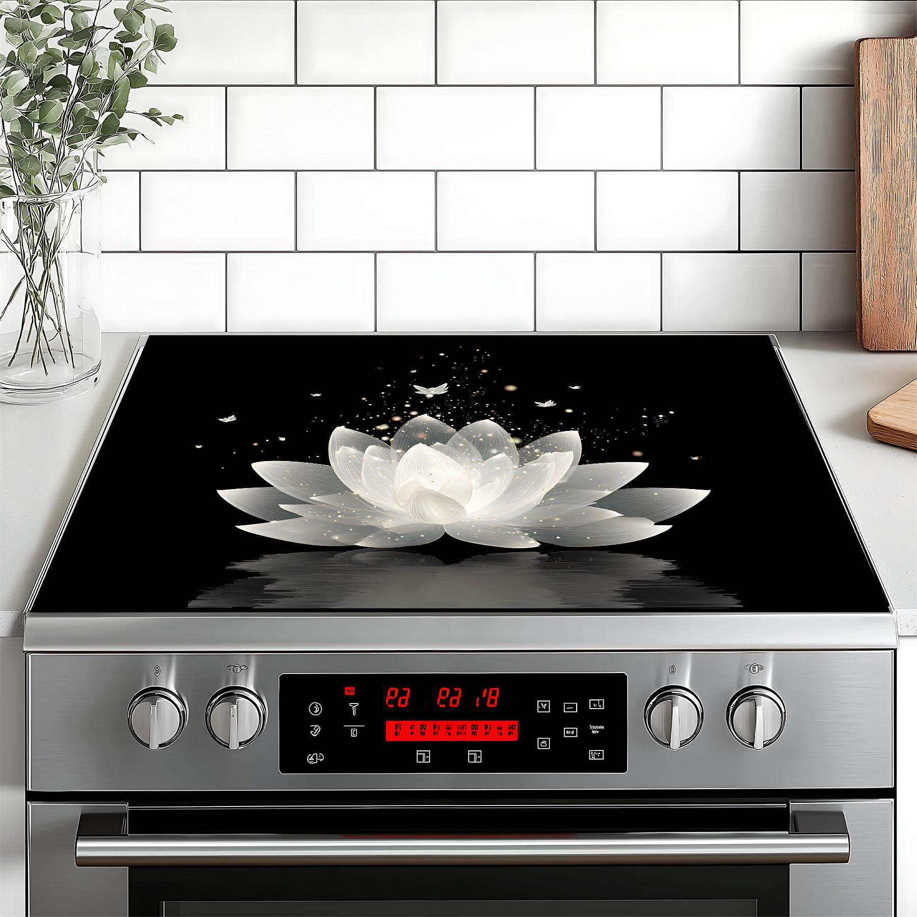 Stove Top Cover for Home Decoration Kitchen Pad Washable Cooktop Covers Countertop Stove Protector Mat for Home Kitchen Cooktops (white flowers, 28"x20")