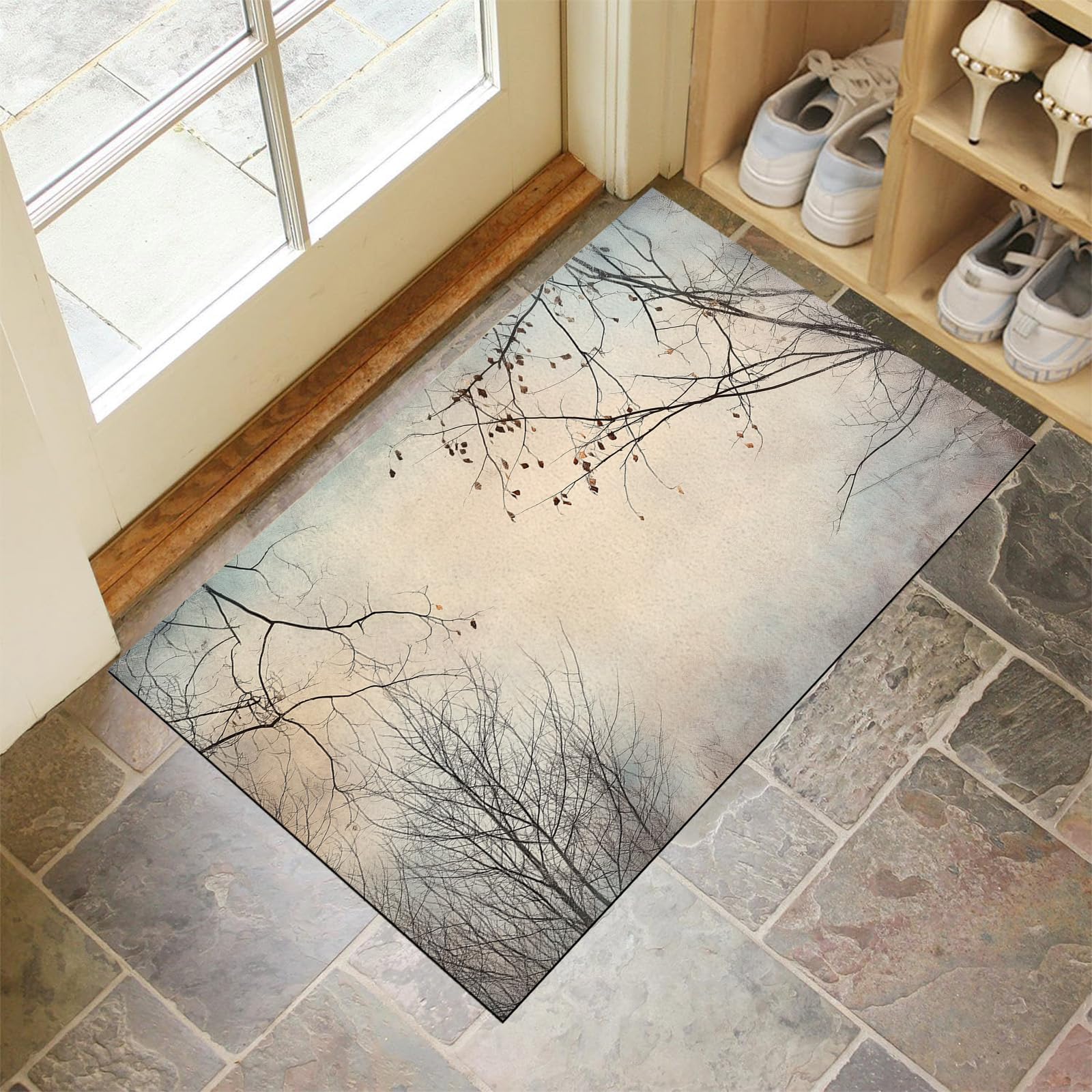 Tapis de sol chien et entrée paillasson attrape poussière lavable motif arbres
