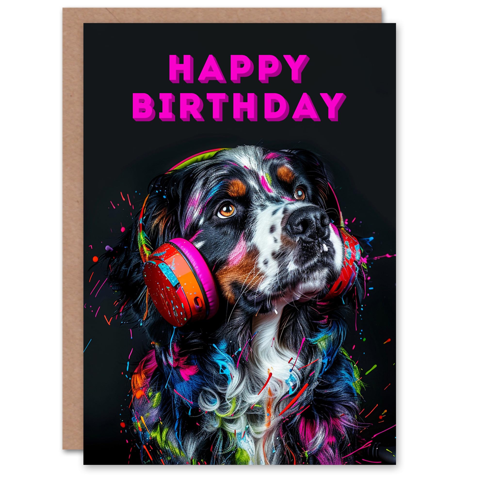 Artery8 Birthday Card Appenzeller Sennenhund in Headphones DJ Dog Lover Blank Arty Art All Occasion Greeting Card