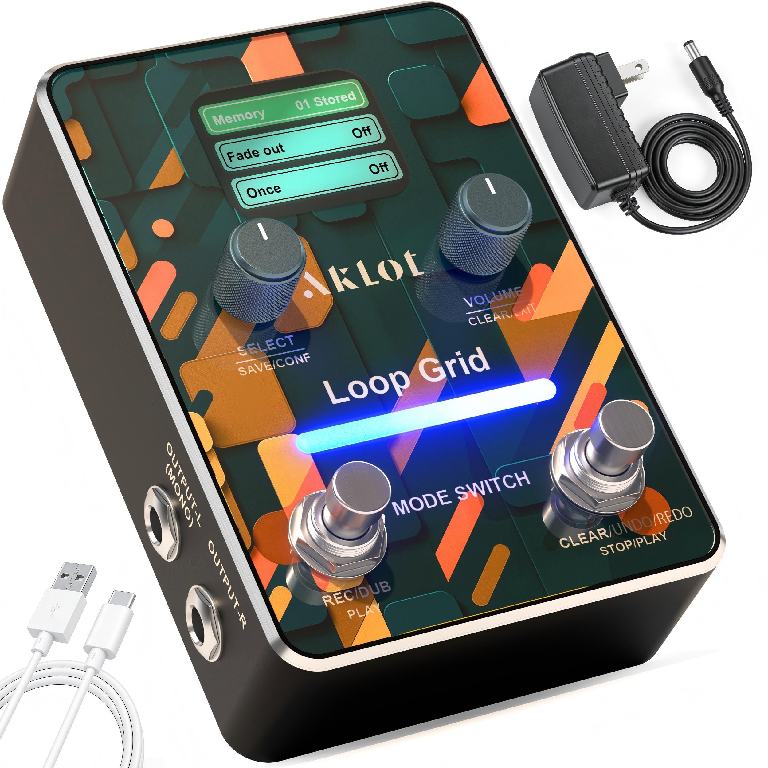 AKLOT Compact Guitar Looper Pedal: 40 Slots 160 Minutes Loop Pedal with 44.1kHz 16-bit Audio, LED Indicator, Unlimited Overdub, USB Import/Export, Headphone Output, Loop Station, Blue : Musical Instruments