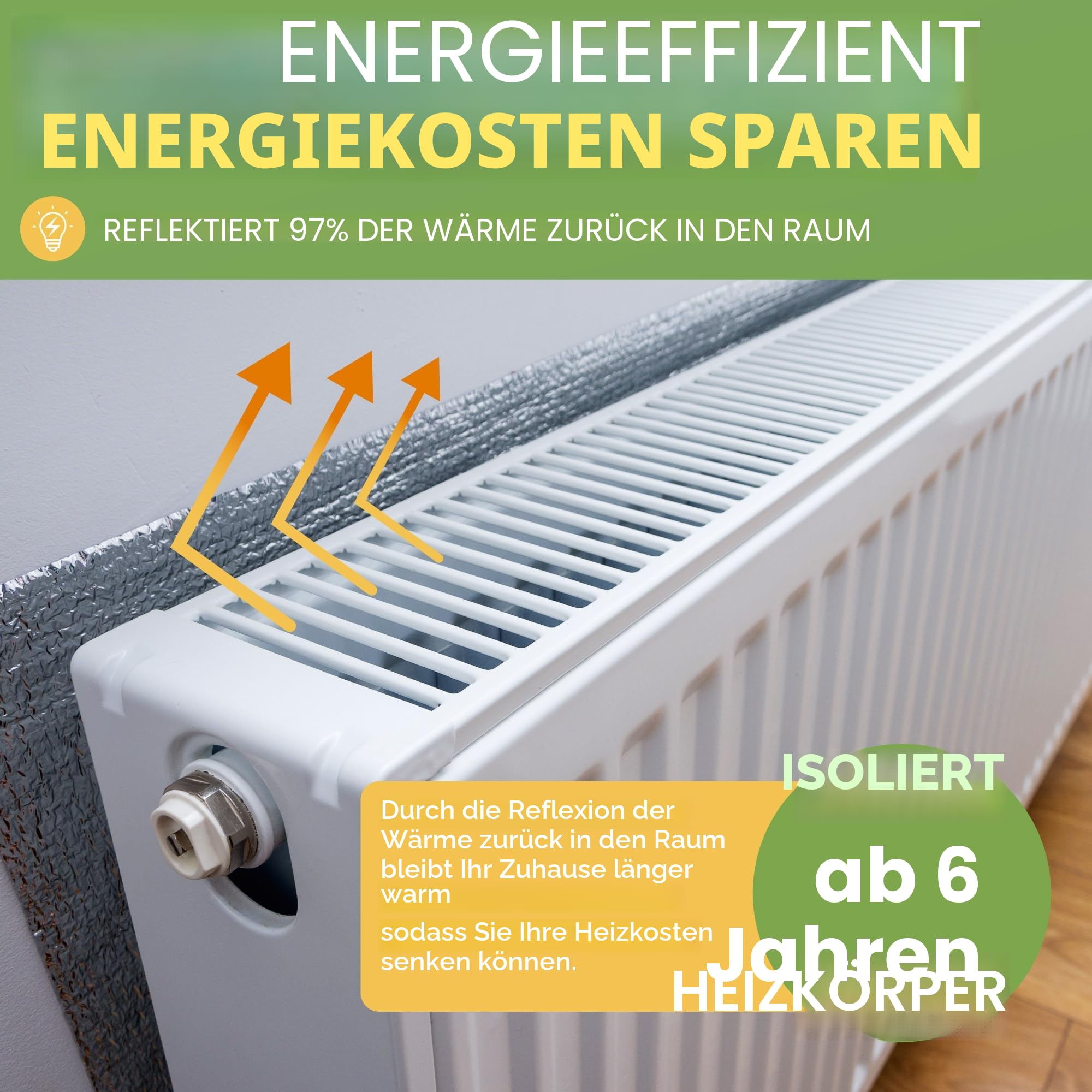 BLOSTM 10m x 60cm Heizkörper Reflexionsfolie - Isolierfolie Heizung Isolierung Wand Aluminium, Heizkörper Reflexionsplatte für Dach, Boden, Decke - Heizungsfolie Spart Energie & Geld