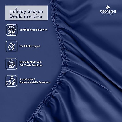 Miniatura 2 de Fabdreams - Juego de sábanas de algodón 100% orgánico, tejido de percal, 4 piezas, 300 hilos, certificado GOTS, transpirable, fresco, acabado de