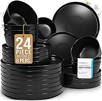 Vista 36 de Juego de vajilla de gres para 4 personas 12 piezas – Juego de platos y cuencos negros mate – Apto para lavavajillas, microondas y resistente a