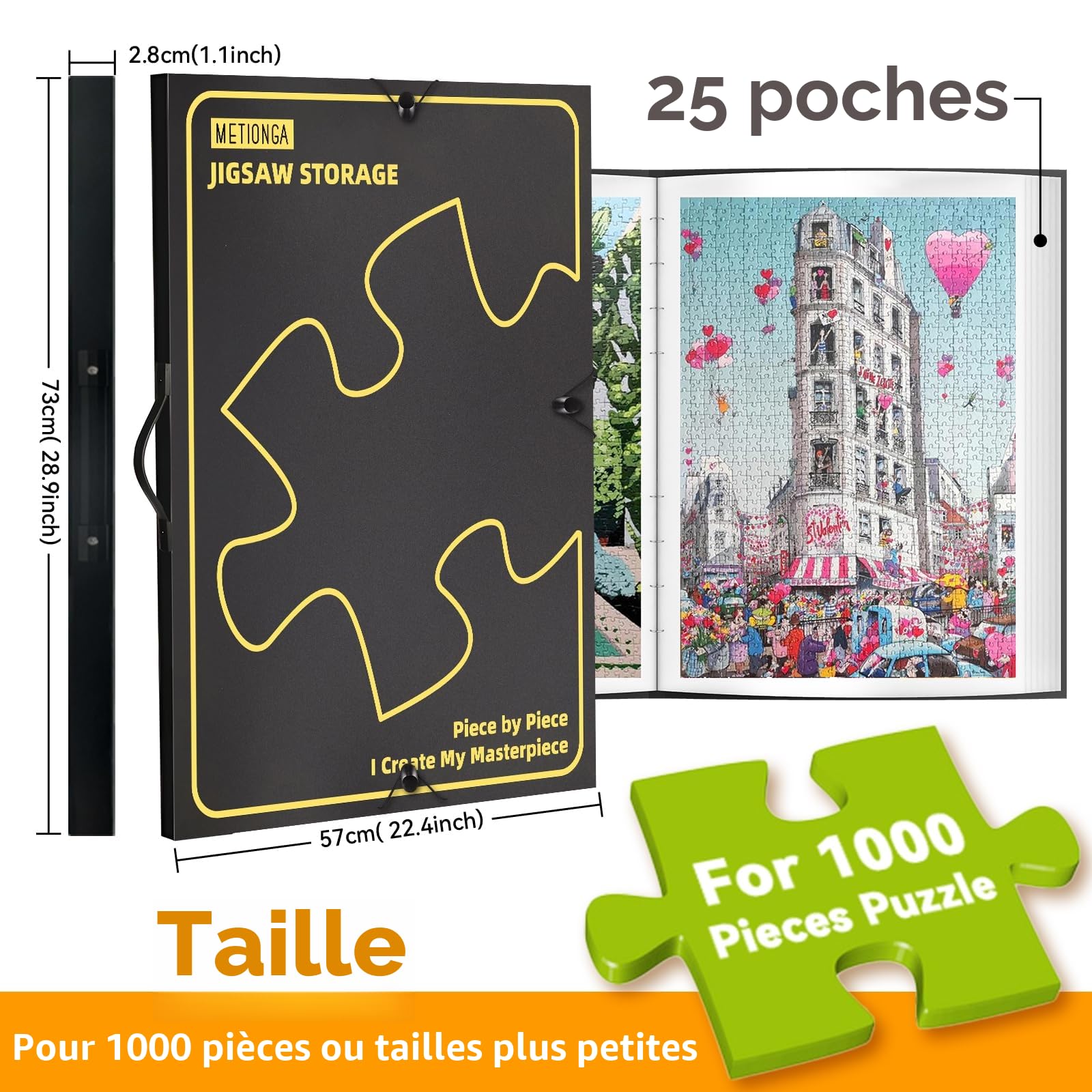 Rangement Puzzle avec 25 Poches, Classeur Puzzle 1000 pièces, Organiseur de Puzzles Portable, Accessoires de Stockage, Protecteur Anti-Poussière