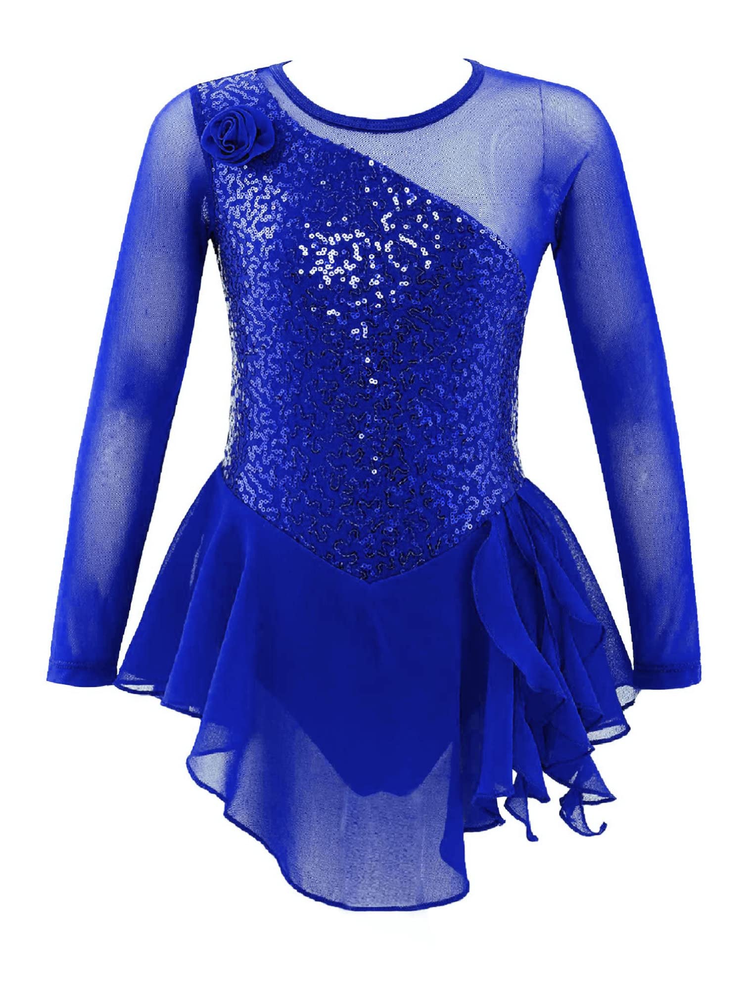 MSemis Vestido Patinaje de Manga Larga para Niña Leotardos de Danza Maillot con Falda Gimnasia Rítmica con Pedrería Brillante Disfraz de Bailarina 4-16 Años — view 26