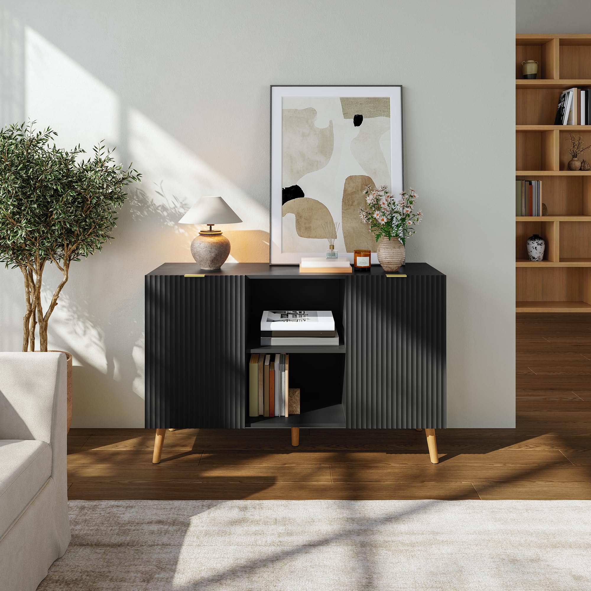 [en.casa] Buffet Nand Armoire avec 2 Portes 120 x 40 x 76 cm Noir