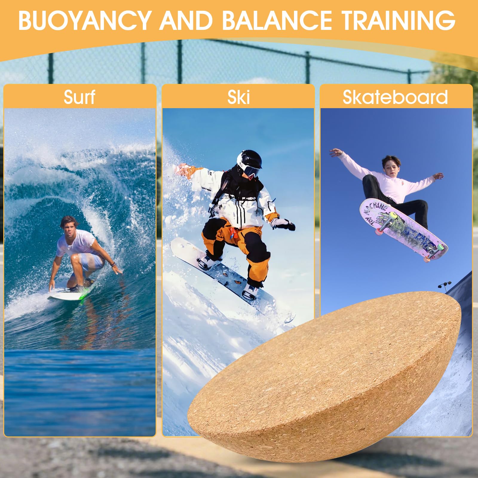 Półkula Balance Board 30 x 10 cm – półkula korkowa do równowagi, fitnessu, jogi i pilatesu, antypoślizgowa, naturalny materiał, trening wielopoziomowy dla dzieci i dorosłych, akcesoria do balansowania