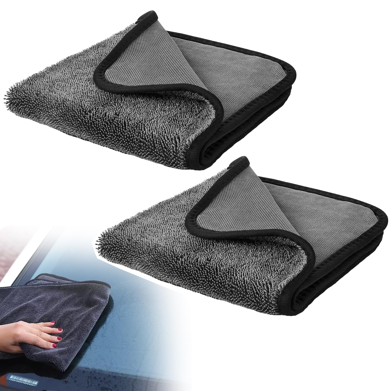 Keltra Black 2 Pcs Wipe Bathroom Drying Cloth,Window Cleaning Shower Glass Cloths Microfibre Shiny Wipes Towel,Magic Super Absorbent Towelogy Best Clean,Streak-Free Microfiber Towels For Bath Kitchen(40 * 40Cm)