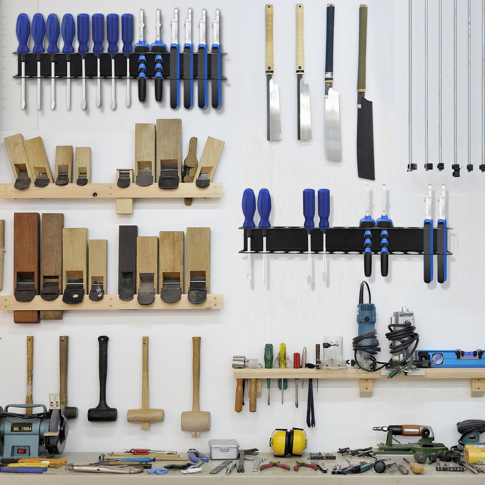 Set di 2 supporti da parete per attrezzi, montaggio rapido, salvaspazio, perfetto organizer per garage, per pinze, cacciaviti e martelli, 40 cm