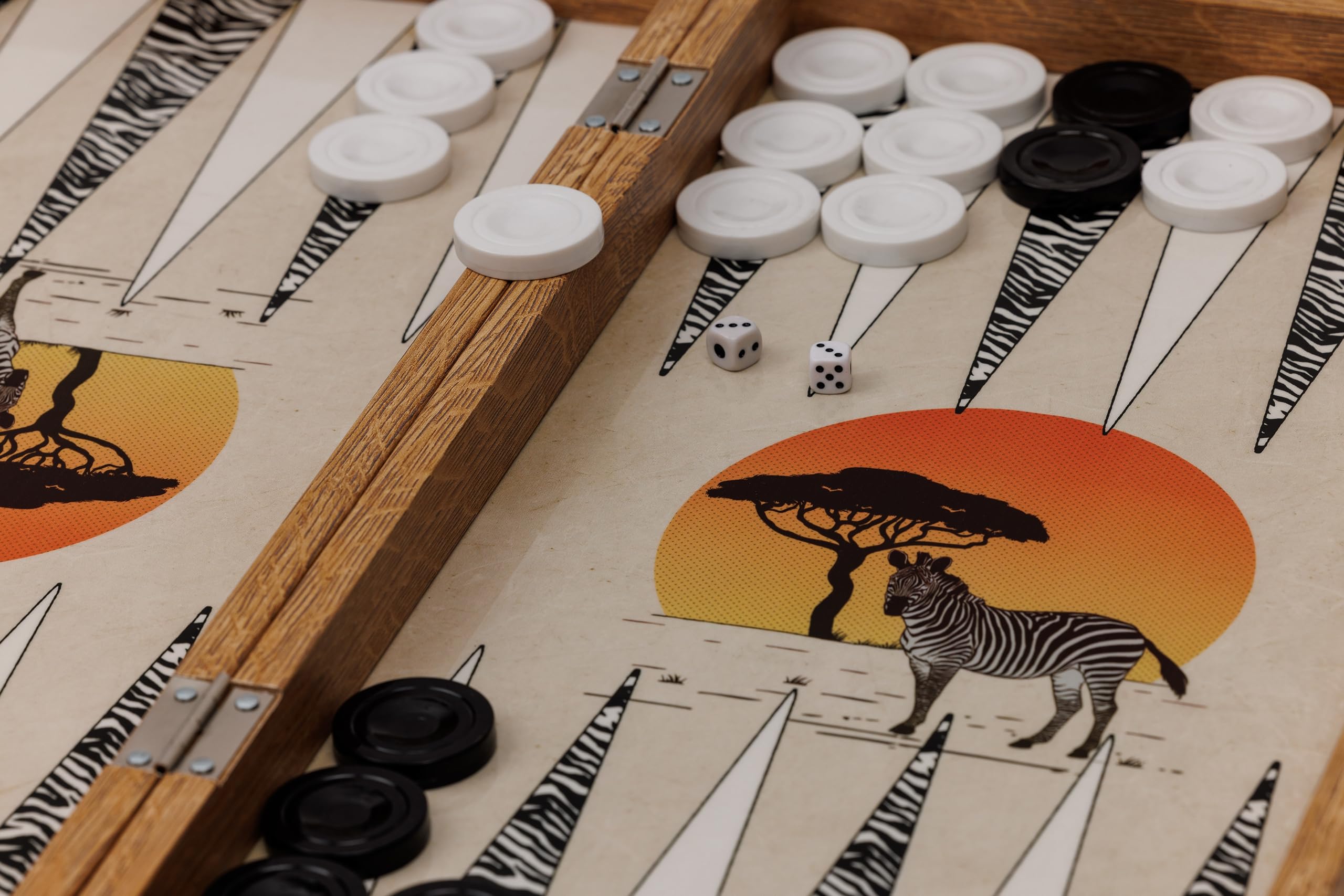 Zebra Illusions Design Backgammon Gioco da tavolo 48 centimetri in legno con pietre da gioco in acrilico amici e adulti