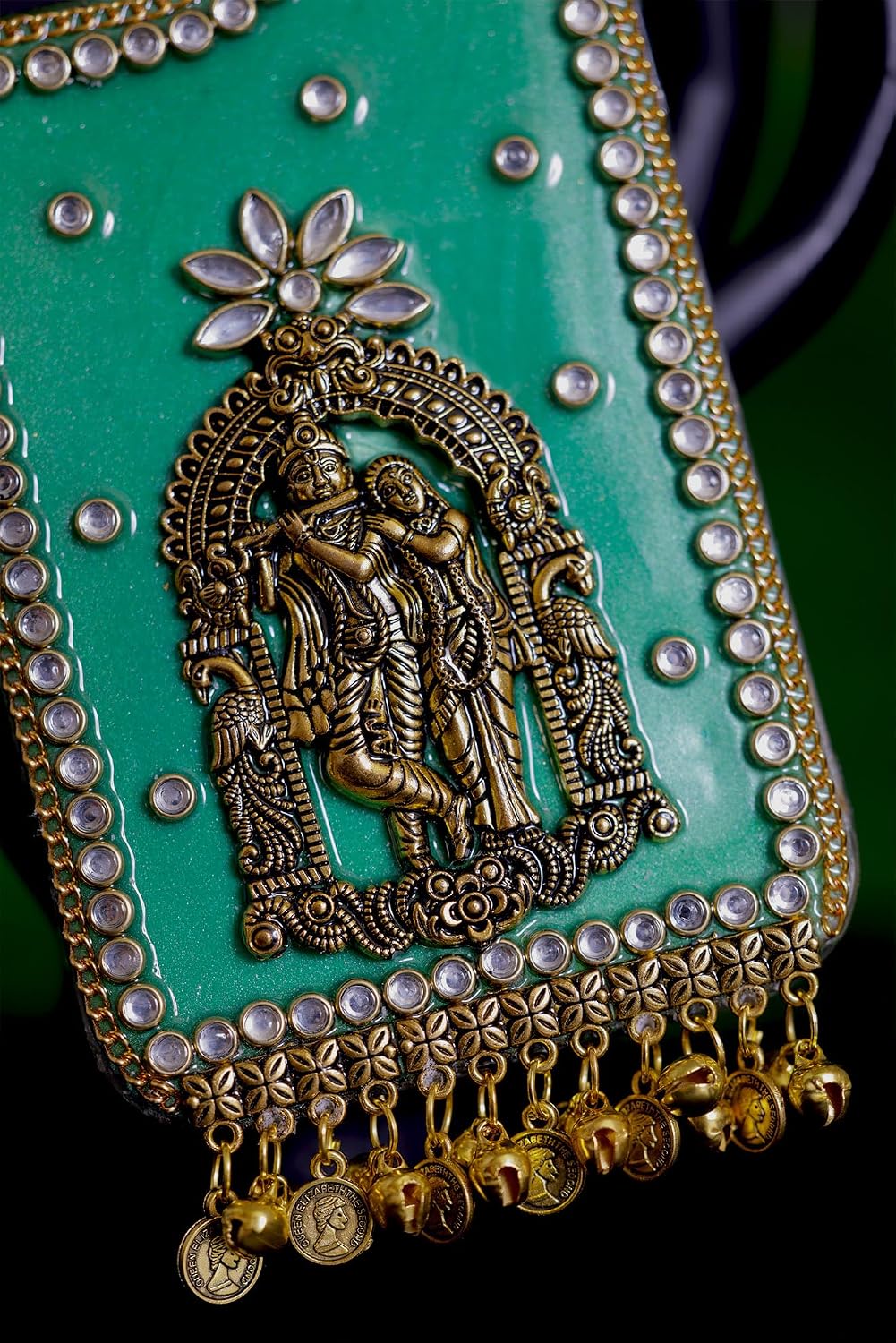 Golden Oxidised Radha Krishna Phone Cover, Janmashtami Special Edition (I-13 pro) image 4