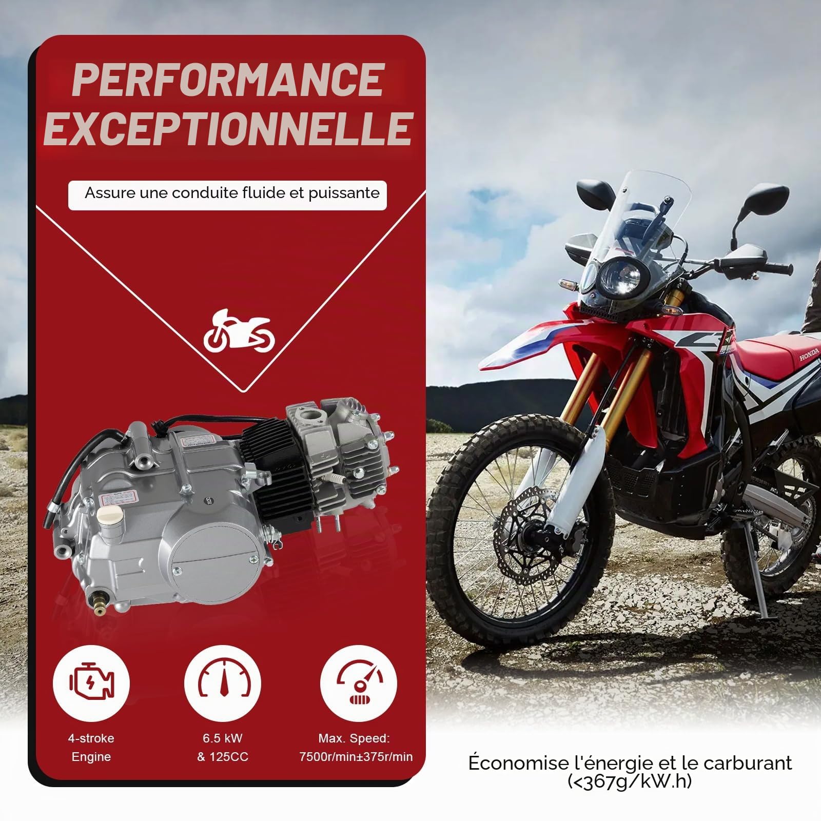 Moteur monocylindre 125 CC 4 temps, refroidi à l'air manuel avec démarrage à pédale et embrayage manuel, pour moteur Dirt Bike Pit Bike
