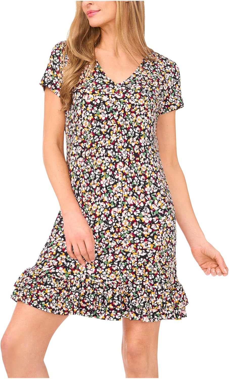 CeCe Womens Ruffled Hem V-Neck Knit Dress - Image 3