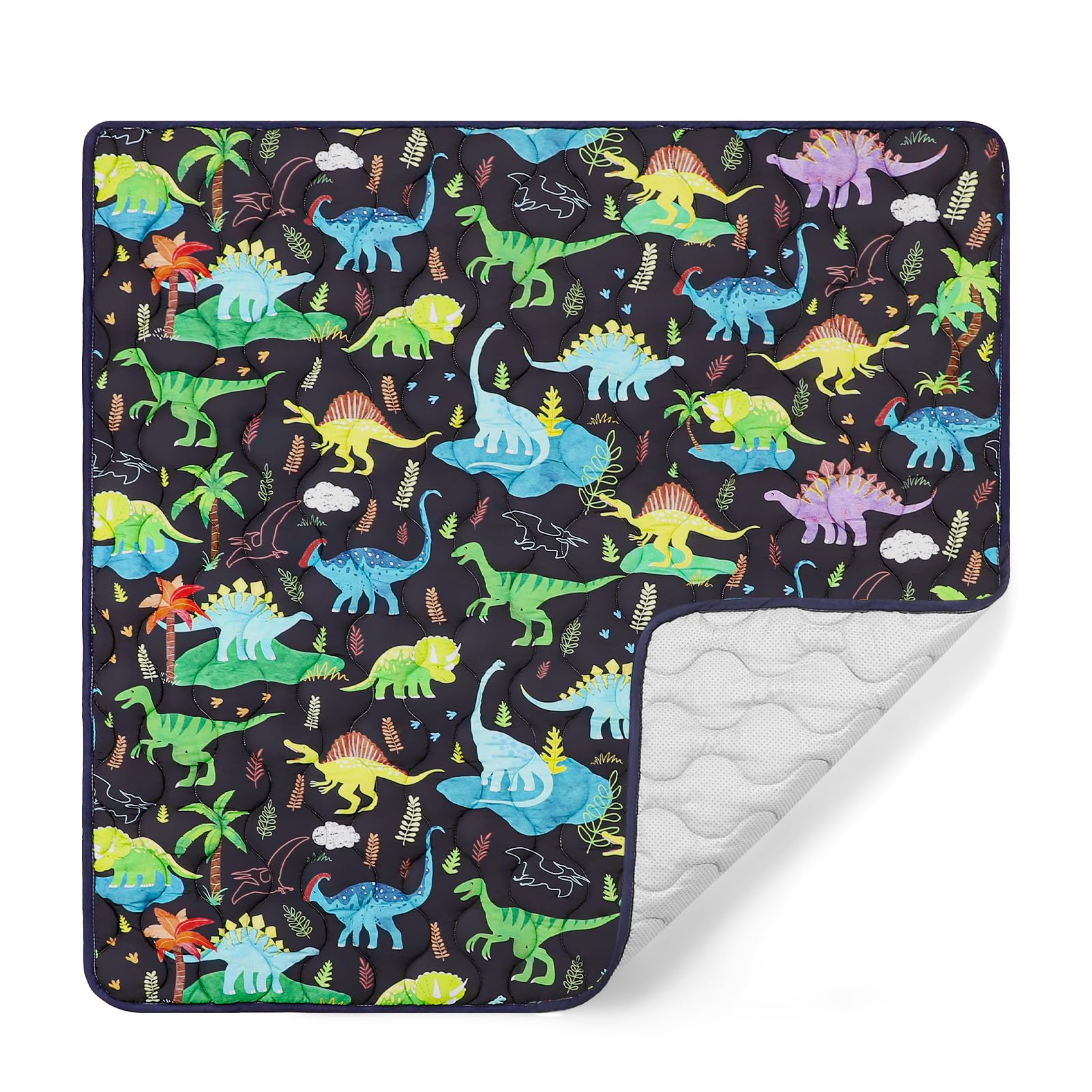 Baby Play Mat 50 x 50, Thicker Baby Crawling Mat, Non-Slip Baby Playmat for Floor, Foldable and Machine Washable Baby Floor Mat, Black Dinosaur