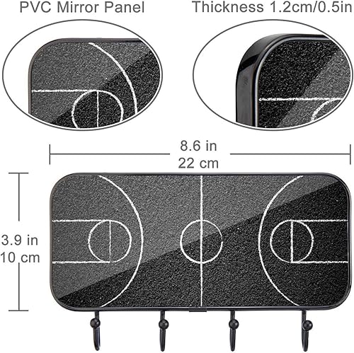 Miniatura 2 de MUOOUM Ganchos para llaves con aislamiento para cancha de baloncesto urbana para decoración de pared con 4 ganchos para llaves, colgador de abrigos,