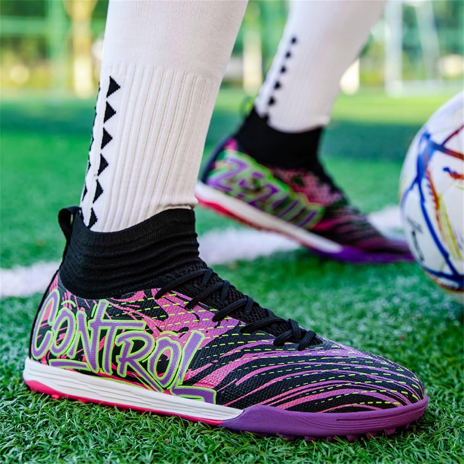 Mens Turf Soccer Shoes Women Youth High top Football Boots Indoor Athletic Ankle Shoes Spikes Indoor Soccer Cleats AG