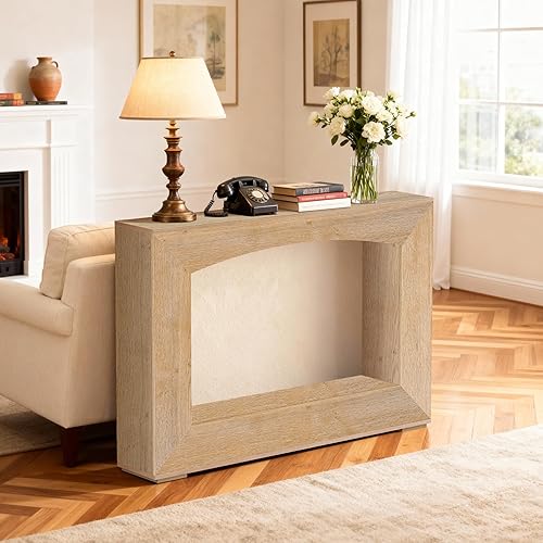 Sonharlar 46 Inch Entryway Table U-Shaped, Wooden Console Table with Socket Farmhouse Sofa Table for Entrance, Hallway, Living Room,Behind Couch((Oak Brown)