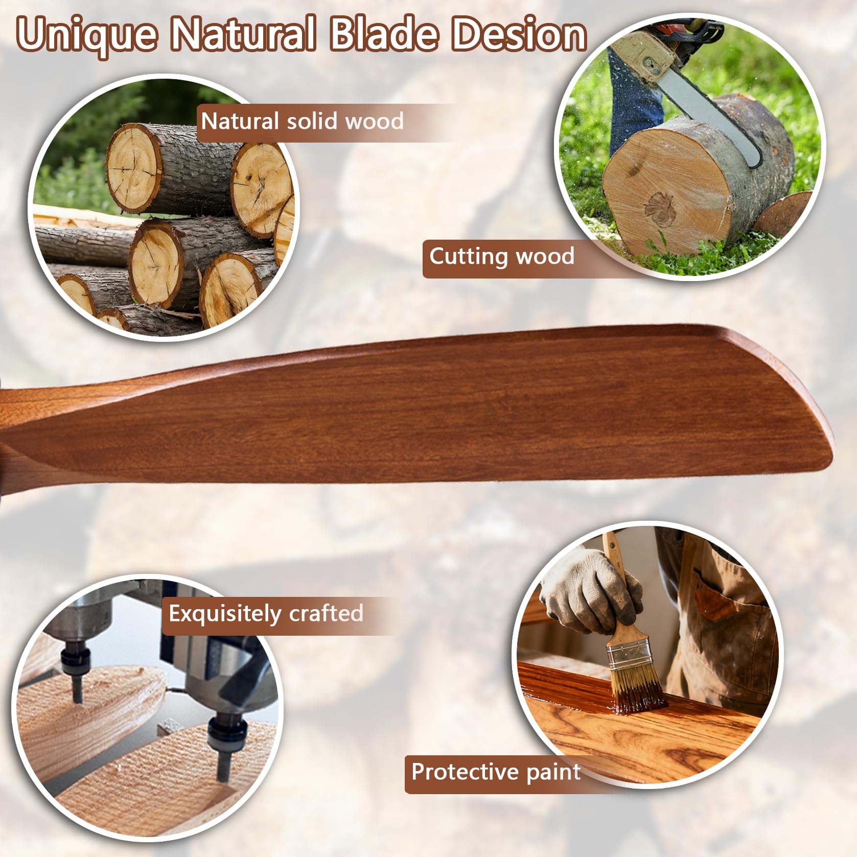 52-inch Ceiling Fan with Remote Control Illuminated 3-Blade Carved Wooden Fan Blades Quiet Reversible All-Copper Motor Ideal for — view 4