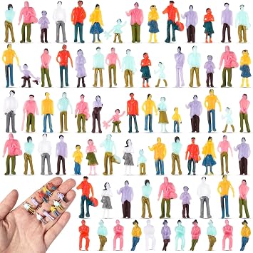 Namalu 50 Pcs Mini Figurines 1 100 Scale 0.79 Inch Sitting and Standing Plastic Miniature Assorted Poses Architectural Painted Tiny People Model for Model Trains and Miniature Scenes
