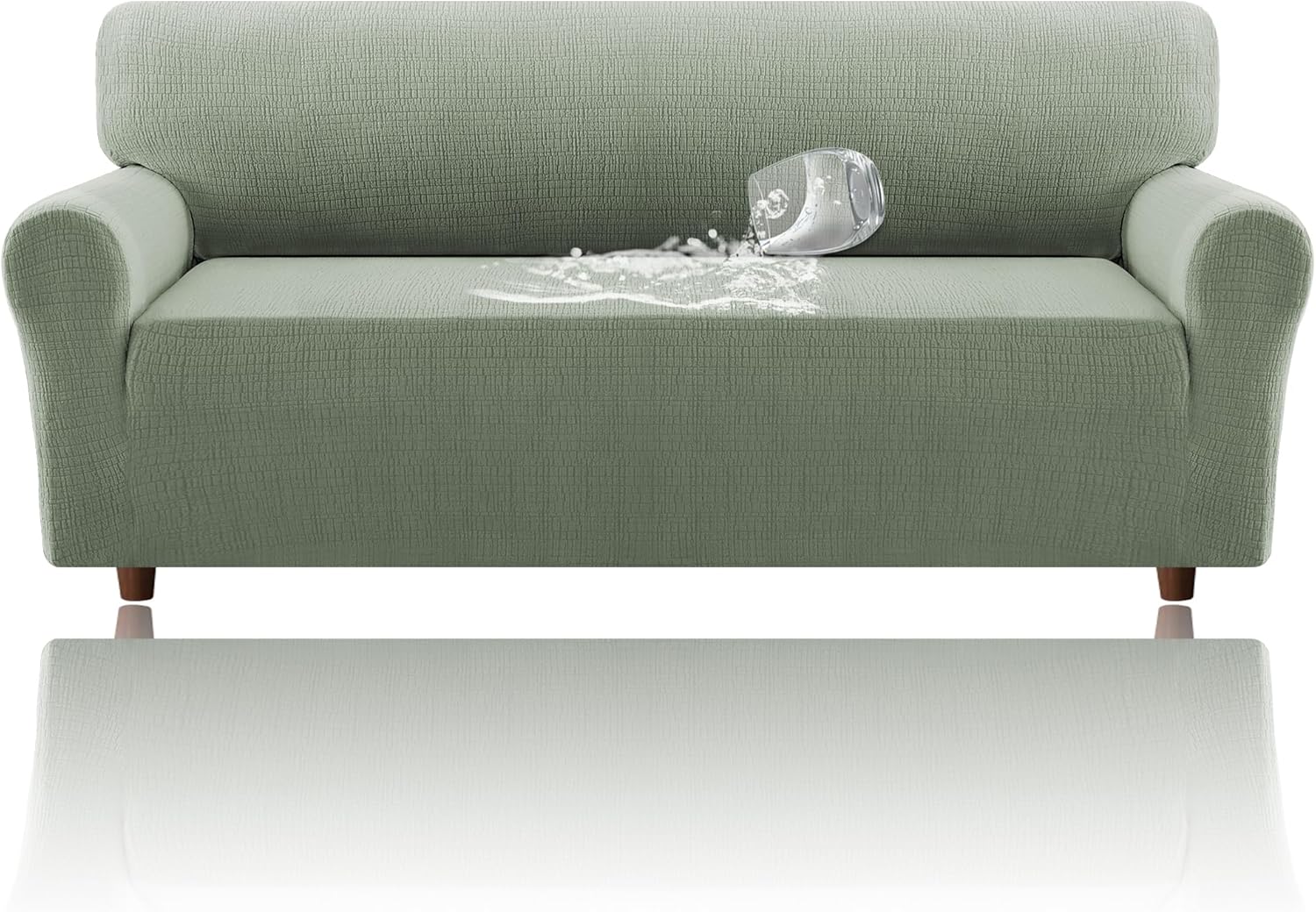 H.VERSAILTEX Funda de sofá jacquard con protector de muebles de asiento impermeable, 1 pieza, funda elástica con parte inferior elástica para niños,