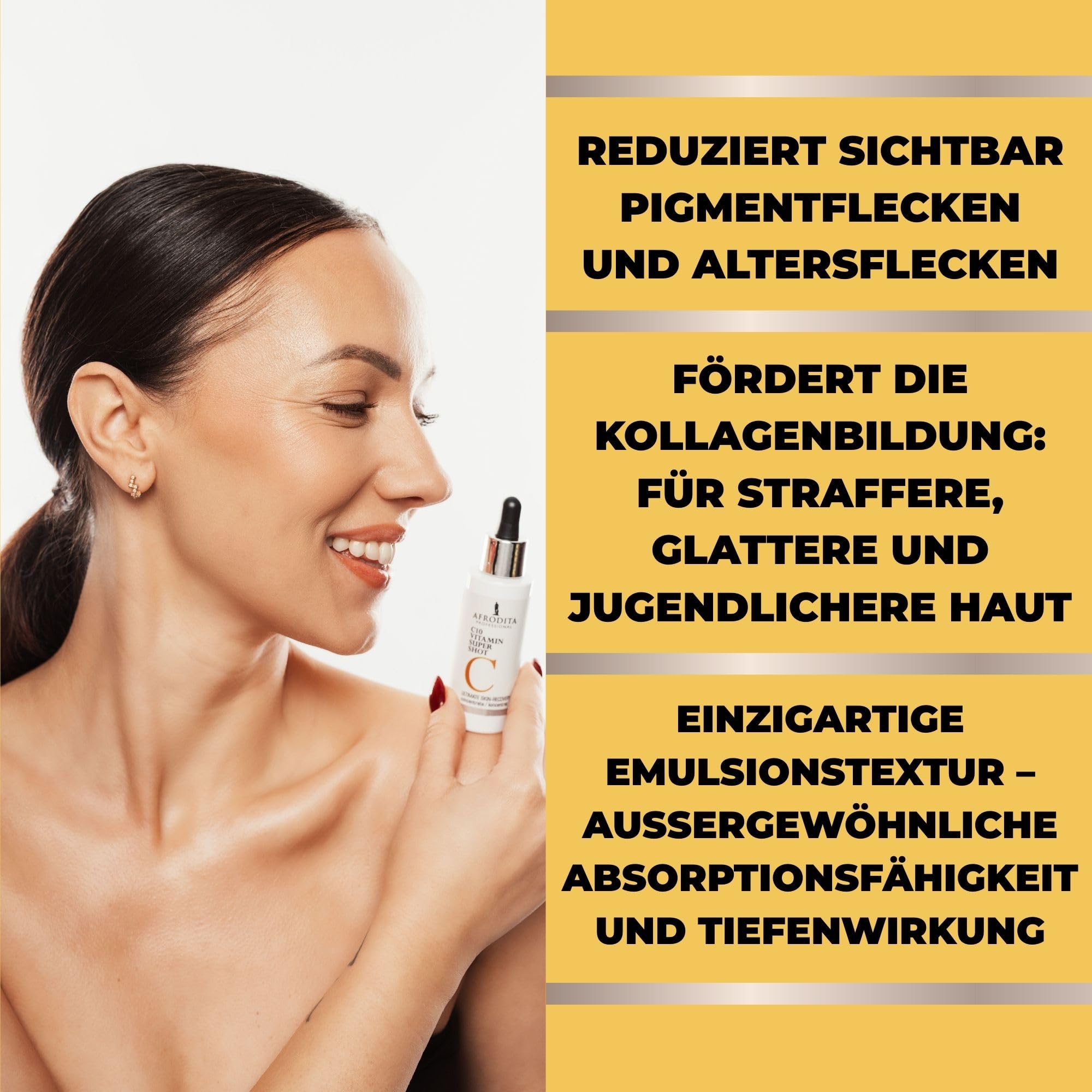 Afrodita Professional C10 Vitamin Super Shot Serum | 10% stabilisiertes Vitamin C Gesichtsserum gegen Pigmentflecken | Aufhellendes Anti-Aging Serum mit Glow-Effekt für alle Hauttypen 30 ml