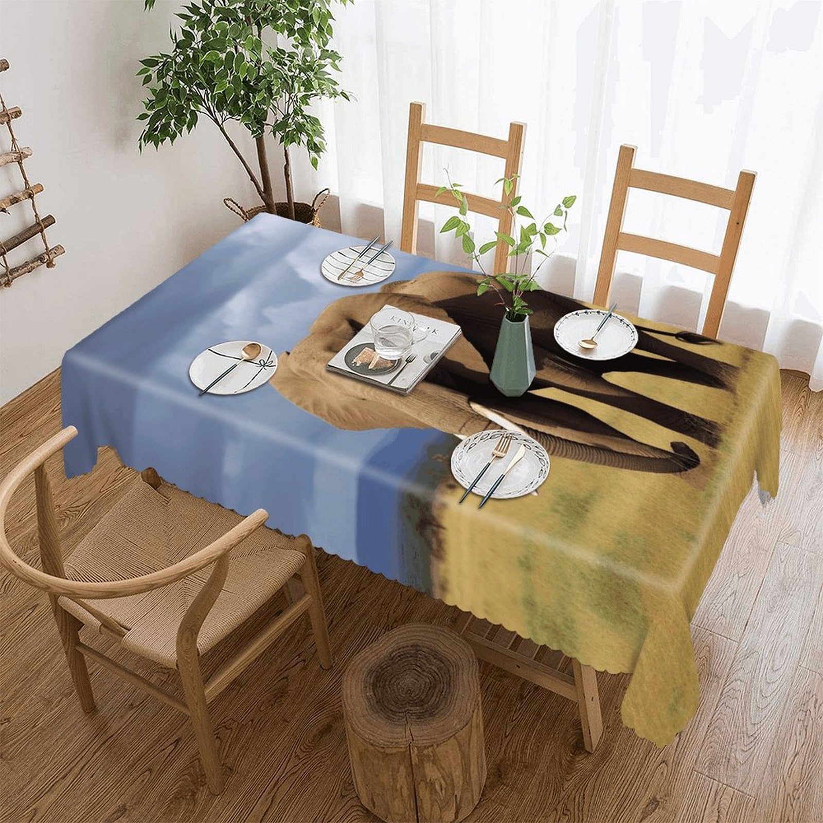 FekiLoot Africa Grassland Elephant Tablecloths for Rectangle Tables Wipeable Spillproof Polyester Table Cloth Wrinkle Free Farmhouse Dining Tables Cover Elegant Vintage Decor Tablecover