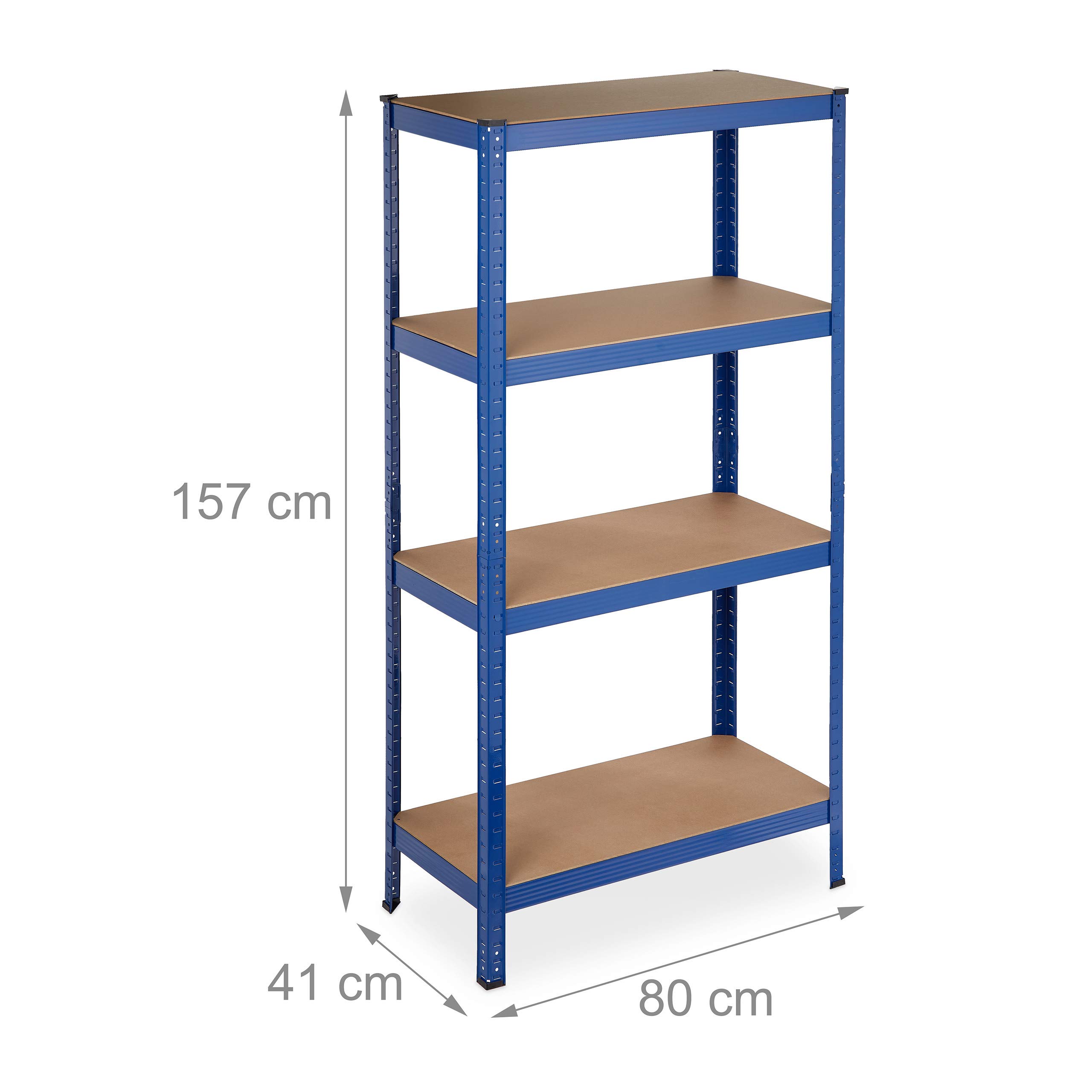 Relaxdays Schwerlastregal, 4 Ebenen, HBT 157 x 80 x 41 cm, 280 kg Tragkraft, Metall, Lagerregal für Keller, Garage, blau