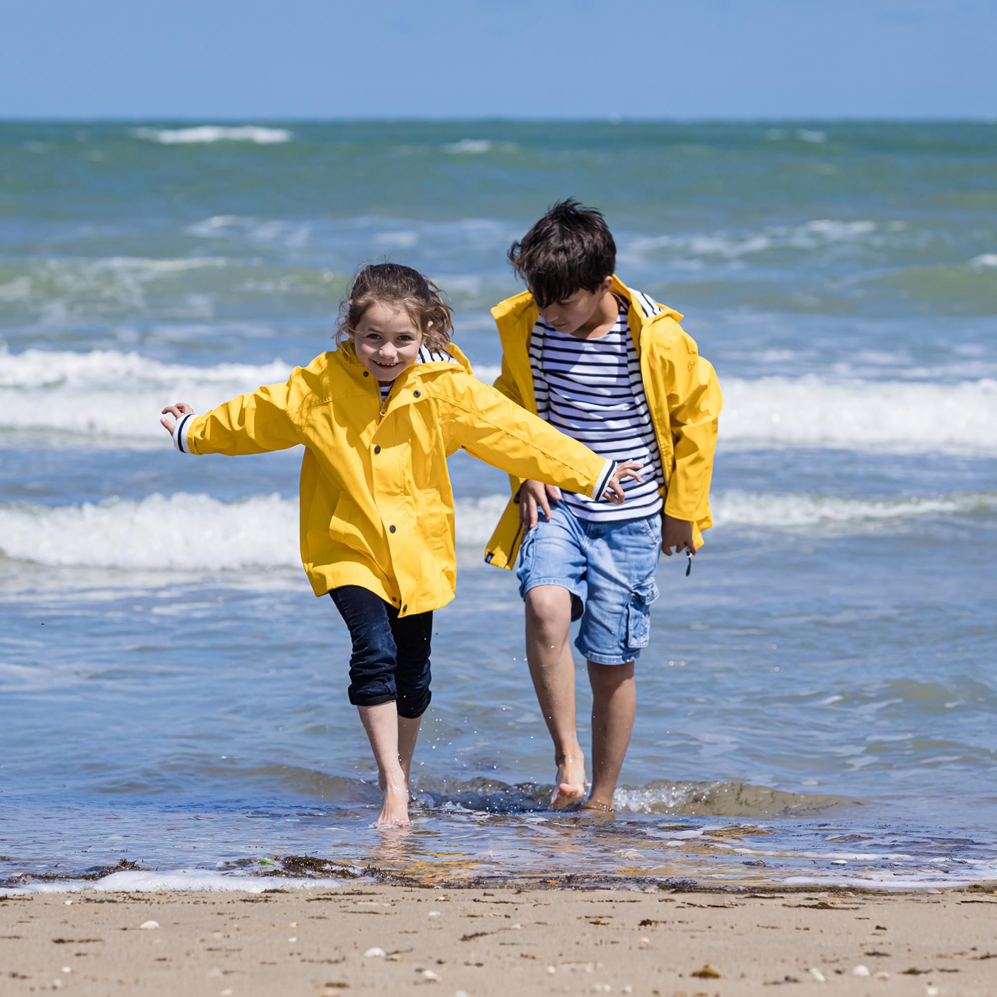 Breizh Ocean - Ciré, Imperméable Enfant, Création Française ELVEN Mixte Garçon ou Fille - Impermeable Enfant Intérieur Rayé Style Marinière avec Capuche - Manteau Garcon ou Fille de 1 à 14 ans