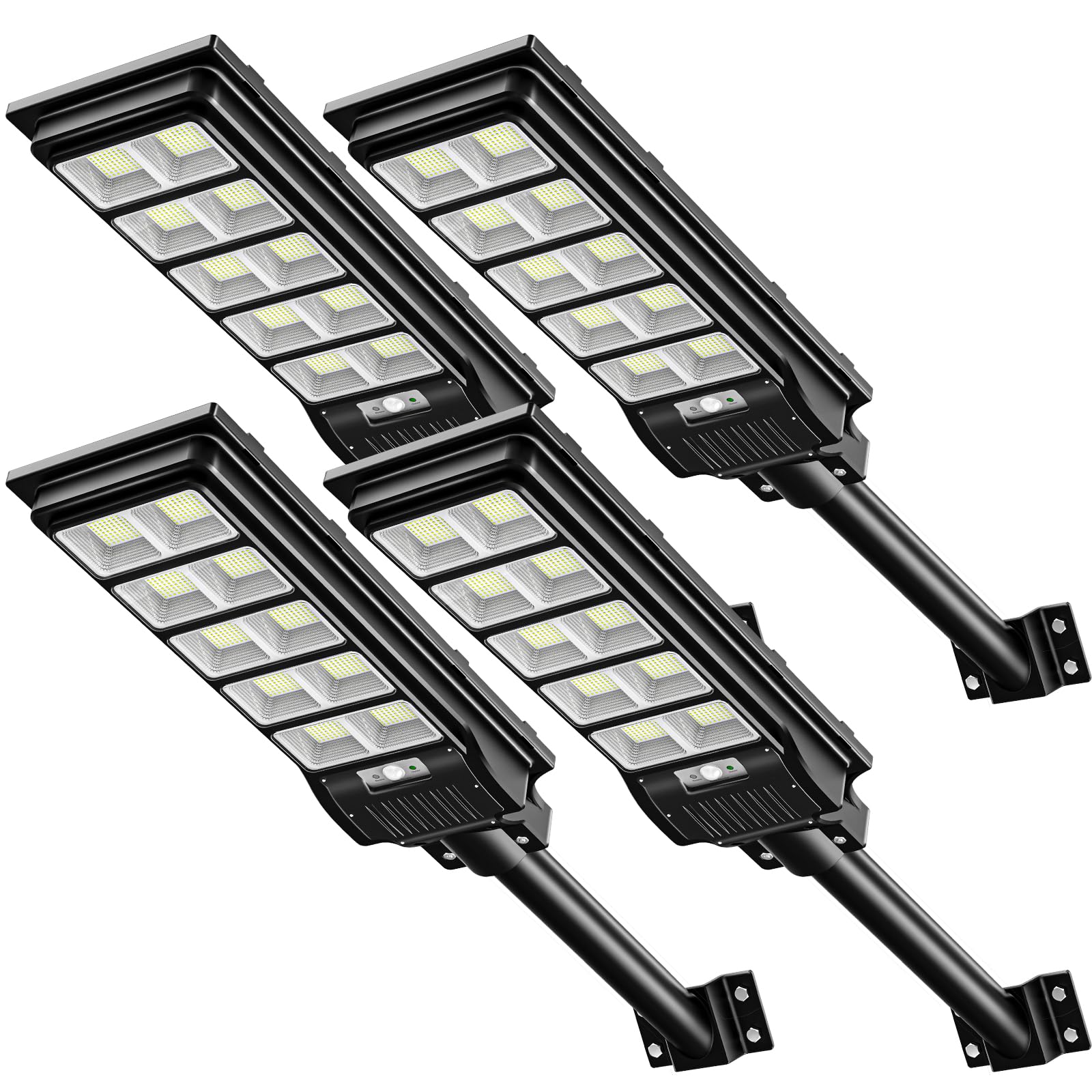 papasbox Paquete de 4 farolas solares LED de 500 W con control remoto | Luz de seguridad vial con energía solar de 6500 K y sensor de movimiento | Farola exterior con luz solar