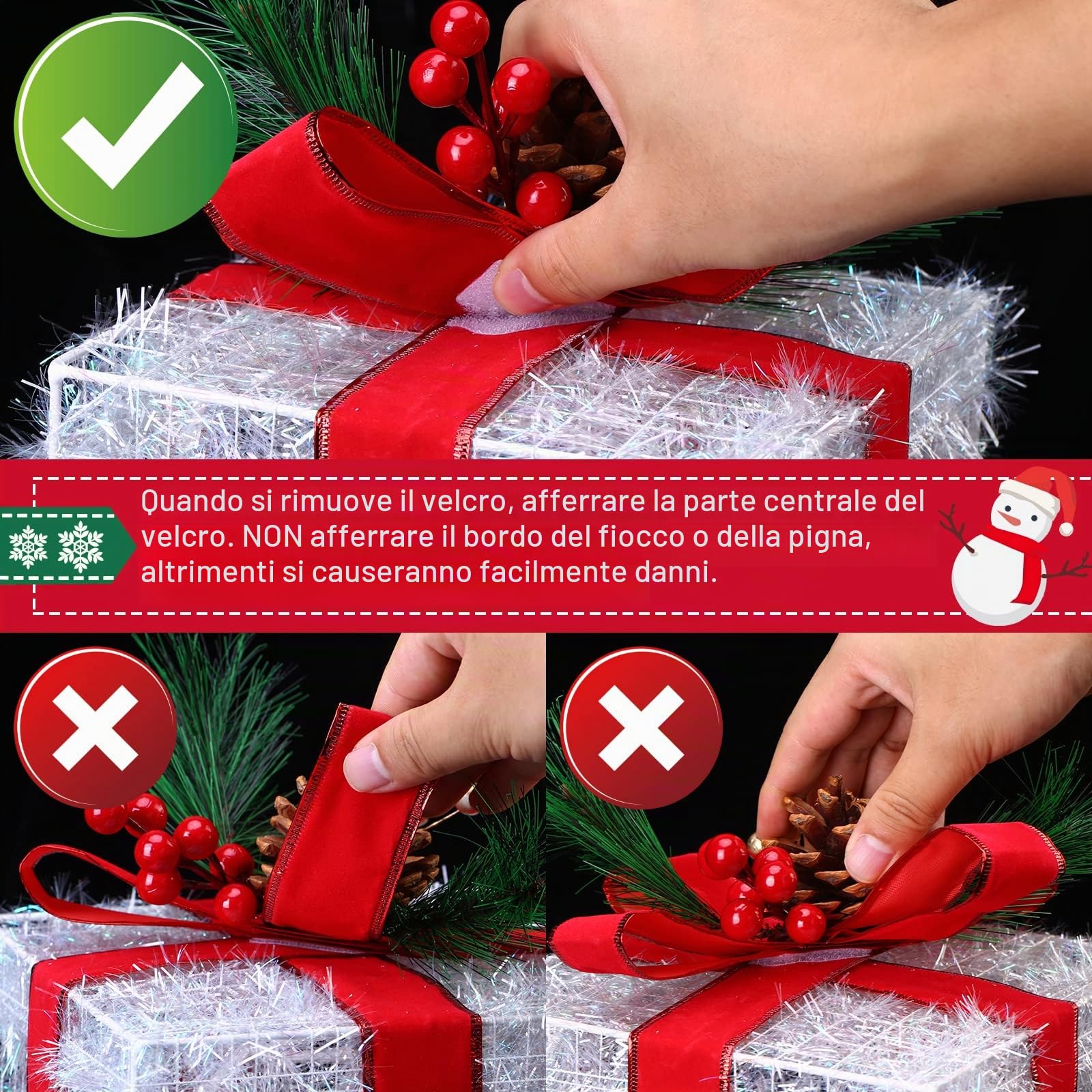 Quntis Scatole Regalo Luci di Illuminate Natale,60LED Pacco Regalo Luminoso | Set di 3 Scatole Luci Decorazione Natalizia, Pacchi Regalo Luminosi per L'Albero di Natale/Home Showcase/Negozio Vetrina
