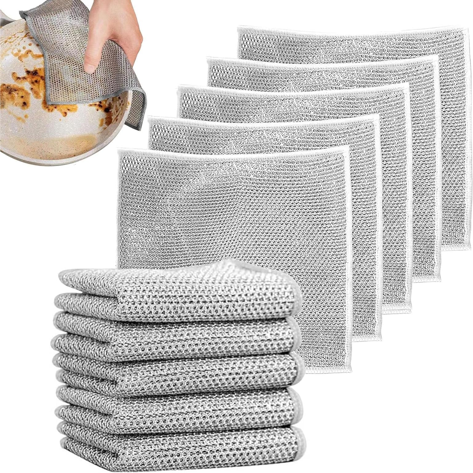 LEFSDVF 10 Pcs Multipurpose Wire Dishwashing Rags for Wet And Dry, Multipurpose Wire Miracle Cleaning Cloths, Wire Dish Cleaning Rags Reusable And Non-Scratch Cleaning Cloths for Home Kitchen