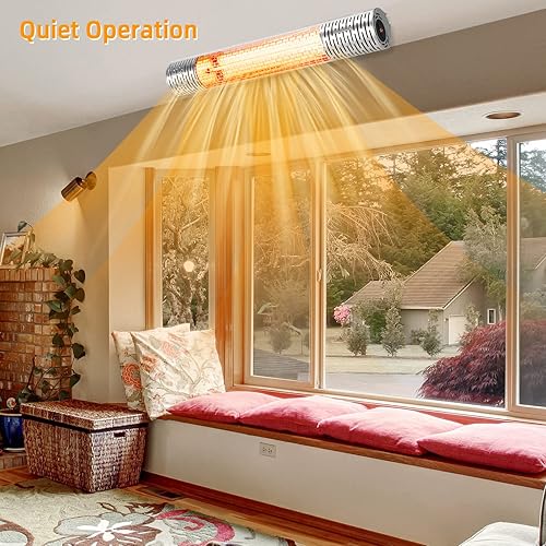 Miniatura 3 de Tangkula Calentador de patio montado en la pared de 1500 W, calentador eléctrico de infrarrojos lejanos para patio con control remoto, 2 ajustes de