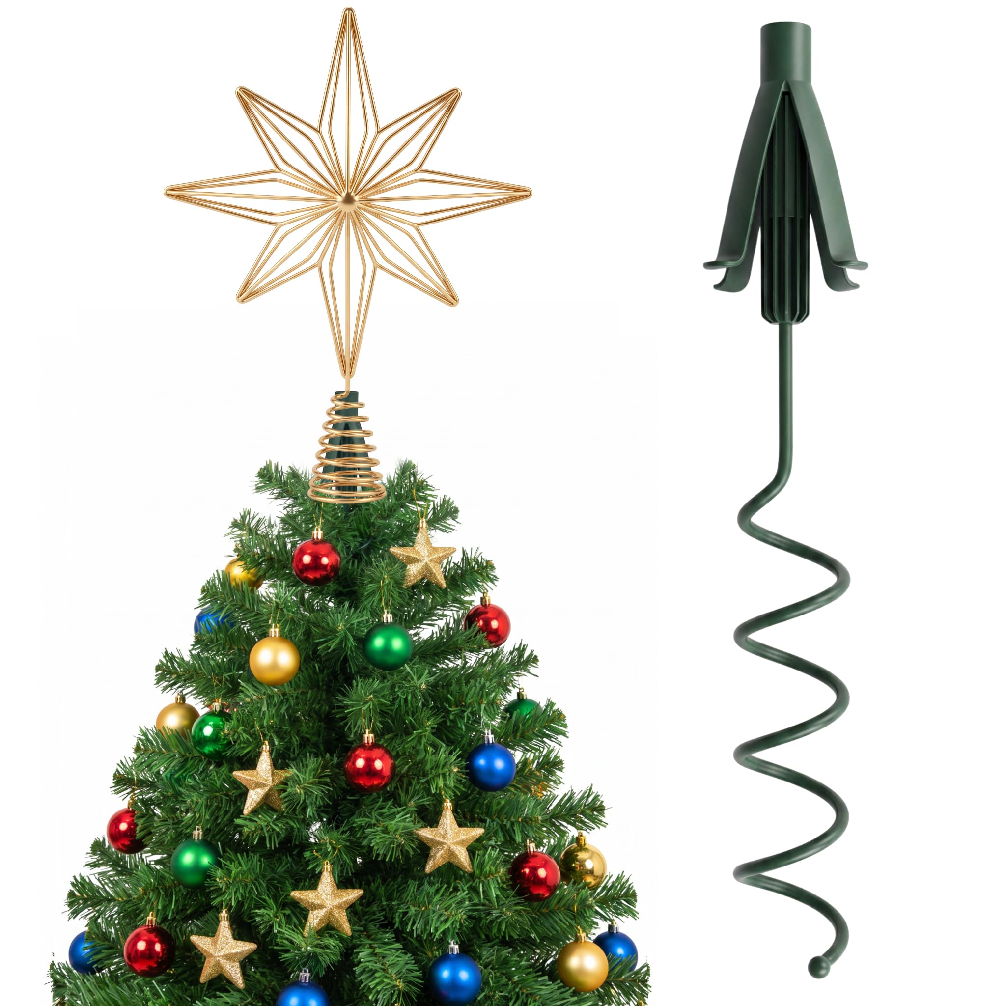 Christmas Tree Topper Holder, Universal Twist-on Tree Topper Stabilizer with Adjustable Attachment for Stabilizing and Supporting Treetop Decors, Xmas Tree Topper Holder - Fits Various Treetops Types