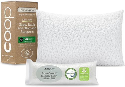 Coop Home Goods Almohada original Loft tamaño Queen para dormir almohadas ajustables de espuma viscoelástica de corte cruzado - Almohada mediana