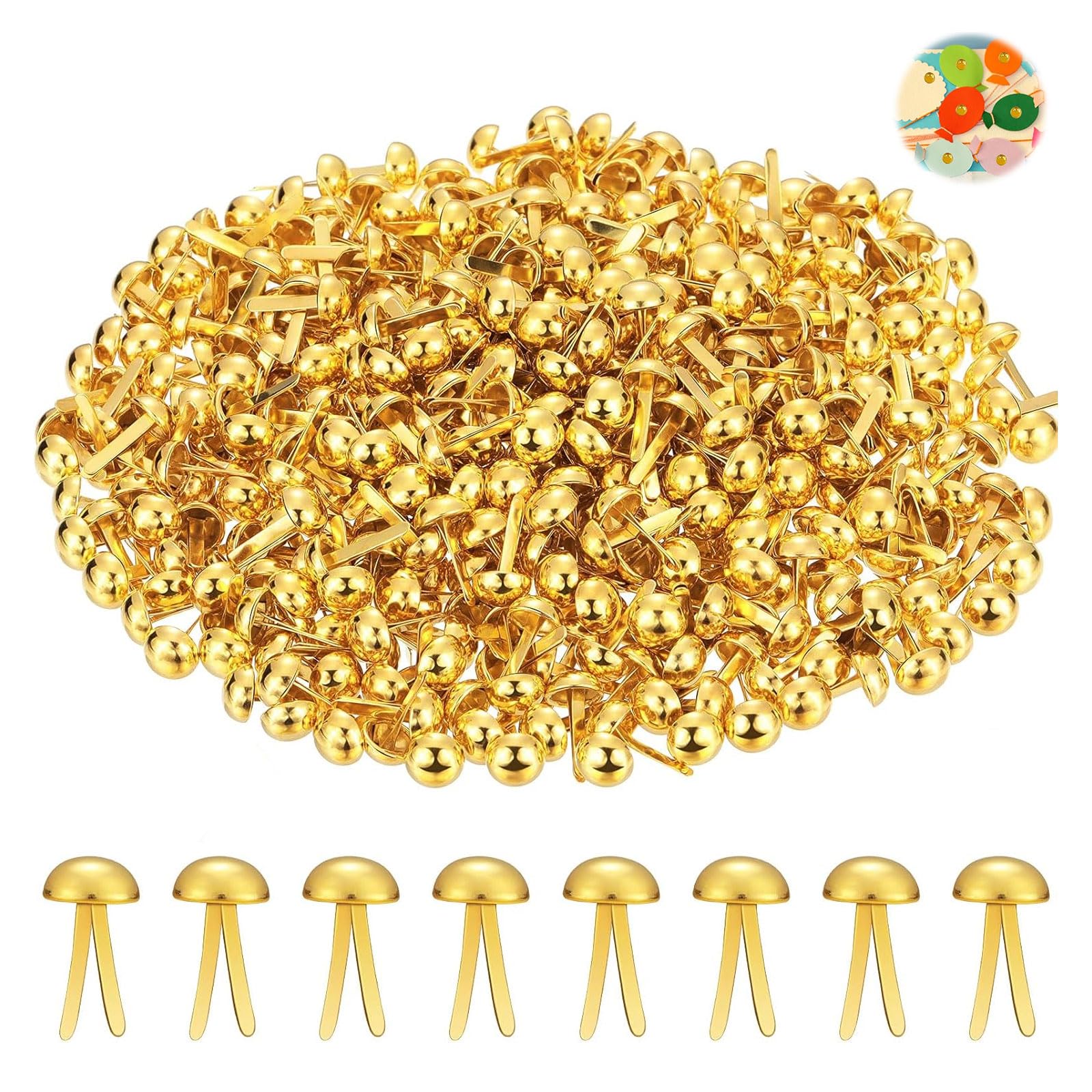 Fermacampioni in Metallo Dorato 300 Pezzi, Clip a Treccia per Carta, Doppio Piede a Testa Rotonda per Scrapbooking