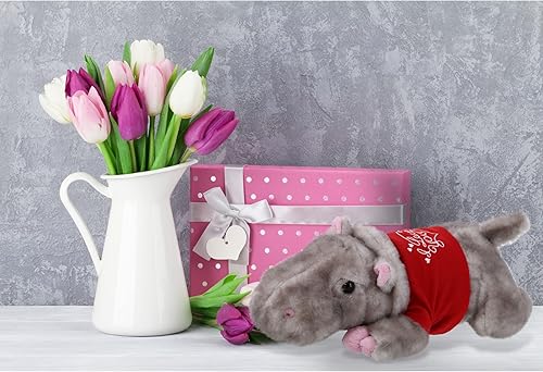 Miniatura 6 de DolliBu Hipopótamo de peluche con texto en inglés "I Love You", lindo animal de peluche con camisa roja y nombre, regalo personalizado para el día
