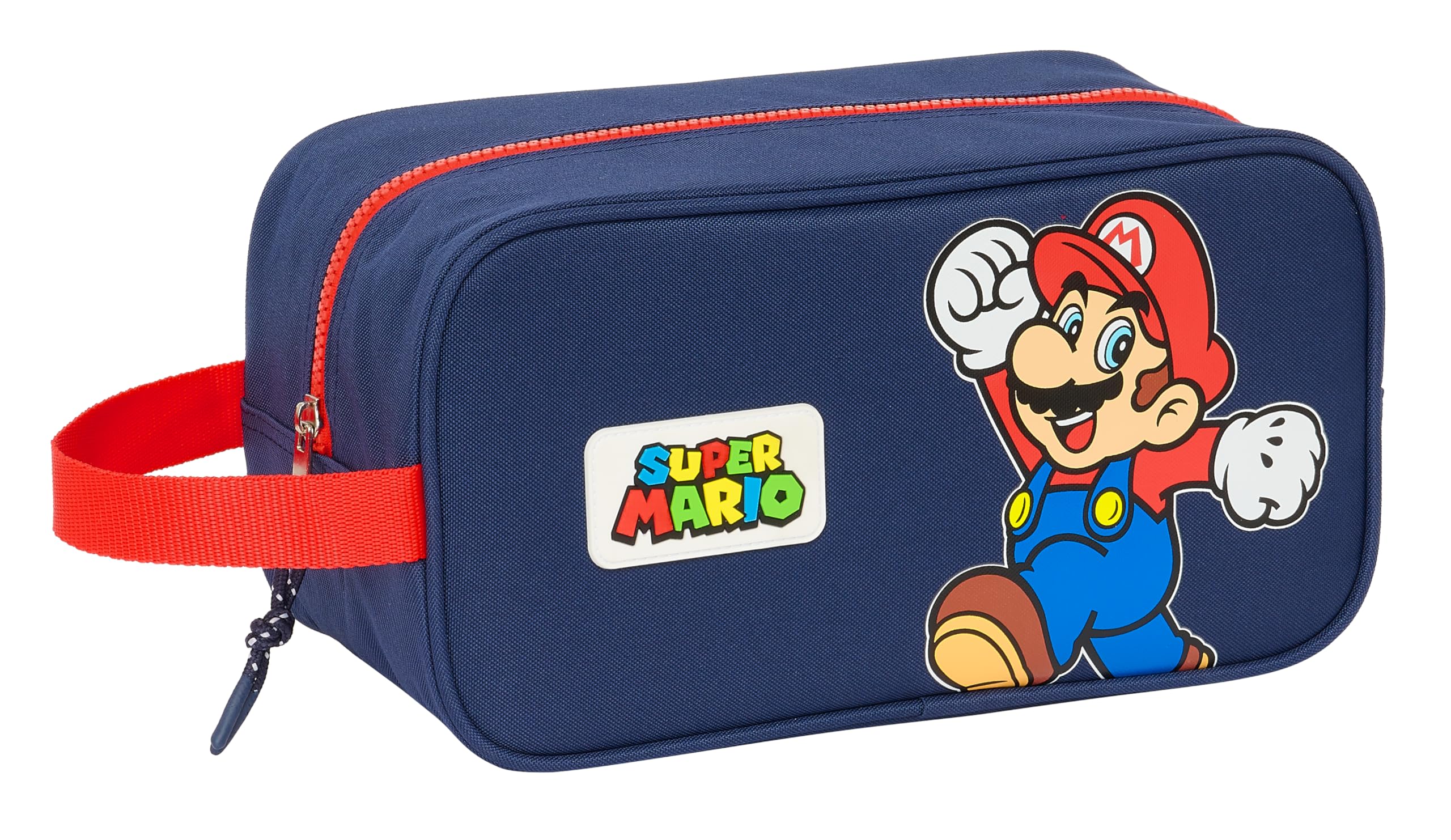 Safta Super Mario World - Zapatillero Mediano, Multiusos, Portatodo, Deporte, Extraescolares, Fútbol, Cómodo y Versátil, 29x14x15 cm, Color Azul Marino