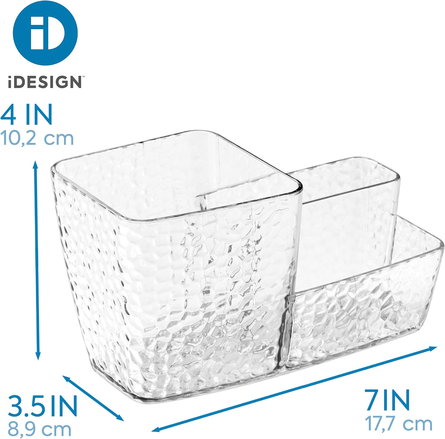 iDesign Rain Plastic Divided Vanity, Cosmetic Makeup, Medication, and Bathroom Accessories Organization, 7" x 3.5" x 4", Brush Caddy : Home & Kitchen