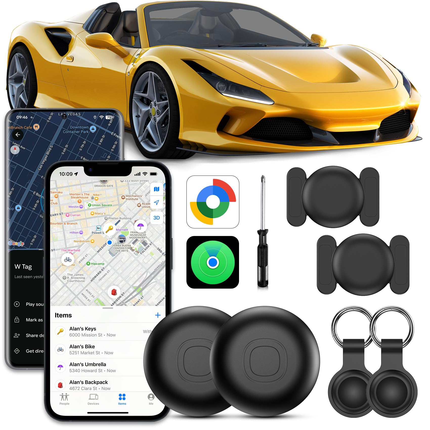 GPS Coche Localizador,Localizador GPS para Coche sin Suscripción,Localizadores Bluetooth Compatible con iOS y Android,Funda Protectora con Llavero y Silicona Magnética Tracker para Auto